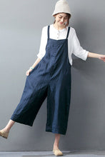 Load image into Gallery viewer, Beige Cotton Linen Casual Loose Overalls Big Pocket Maxi Size Trousers Fashion Jumpsuit - FantasyLinen