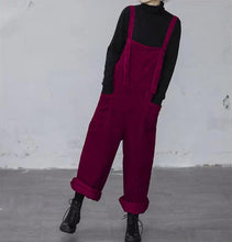 Load image into Gallery viewer, Women Purple Leisure Corduroy Overalls Dungarees Winter Fall Wide Leg Adjustable Jumpsuits Cotton Overall Pants Loose Bib Pants
