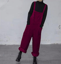 Load image into Gallery viewer, Women Purple Leisure Corduroy Overalls Dungarees Winter Fall Wide Leg Adjustable Jumpsuits Cotton Overall Pants Loose Bib Pants