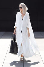 Load image into Gallery viewer, White and Black Cotton Fashion Long Shirt for Women S4042