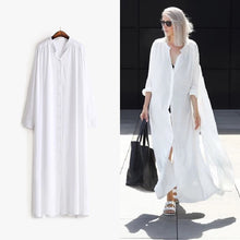 Load image into Gallery viewer, White and Black Cotton Fashion Long Shirt for Women S4042