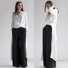 Load image into Gallery viewer, White and Black Cotton Fashion Long Shirt for Women S4042