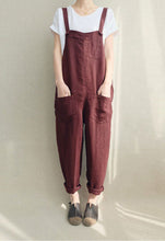 Load image into Gallery viewer, Women Casual Linen Jumpsuits Overalls Pants With Pockets Vintage Linen Harem Pants
