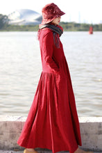 Load image into Gallery viewer, Embroidered Linen Dresses Long Sleeve Linen Caftans Gown For Fall/Winter - FantasyLinen