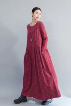 Load image into Gallery viewer, Flower Long Sleeve Casual Maxi Dresses Women Clothes in Red 8007 - FantasyLinen