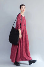 Load image into Gallery viewer, Flower Long Sleeve Casual Maxi Dresses Women Clothes in Red 8007 - FantasyLinen