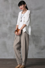 Load image into Gallery viewer, Women Long Cotton Linen Pencil Pants Loose Turnip Pants K7052