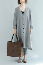 Load image into Gallery viewer, Spring Linen Plaid Casual Loose Long Shirt Dress For Women S3405 - FantasyLinen