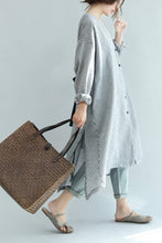 Load image into Gallery viewer, Spring Linen Plaid Casual Loose Long Shirt Dress For Women S3405 - FantasyLinen