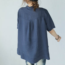 Load image into Gallery viewer, Summer Stand Collar A Line Embroidery Doll T Shirt Women Blouse Q1006