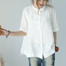 Load image into Gallery viewer, Summer Stand Collar A Line Embroidery Doll T Shirt Women Blouse Q1006
