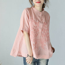 Load image into Gallery viewer, Summer Stand Collar A Line Embroidery Doll T Shirt Women Blouse Q1006
