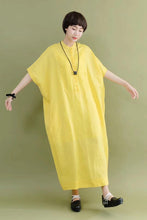 Load image into Gallery viewer, FantasyLinen Minimalism Summer Yellow Silk Linen Big Pocket Casual Loose Fitting Long Dresses