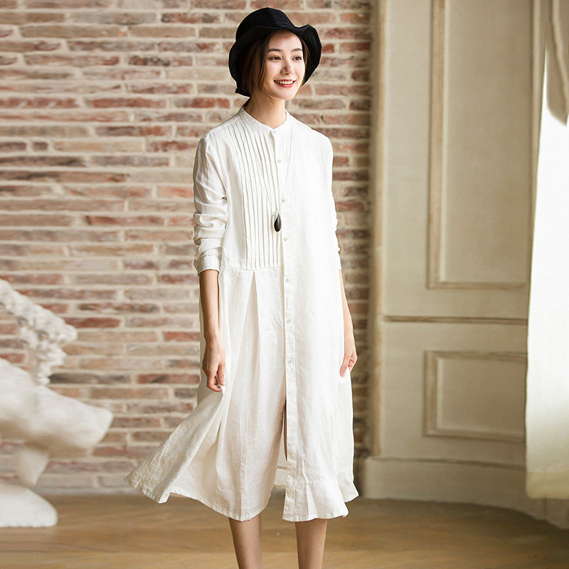 chinese dress ladies Women Asian Arts Retro Style Loose Cotton and Linen Dress Purple