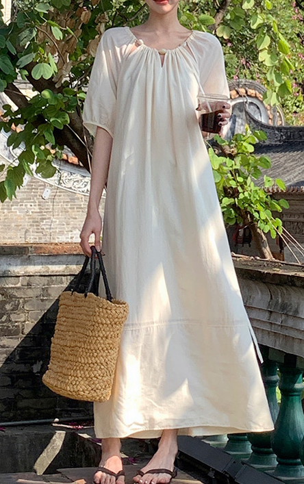 ladies a line dress Ladies' Summer Solid Color Vacation Casual Dress, A-Line Dress White / XXL
