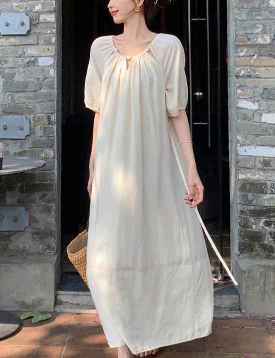Ladies' Summer Solid Color Vacation Casual Dress, A-Line Dress White / XXL Ladies' Summer Solid Color Vacation Casual Dress, A-Line Dress White / XXL