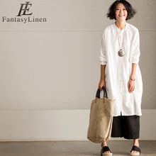 Load image into Gallery viewer, Art Casual Loose Big Size Long Linen Dress Shirt Women Tops C8923A

