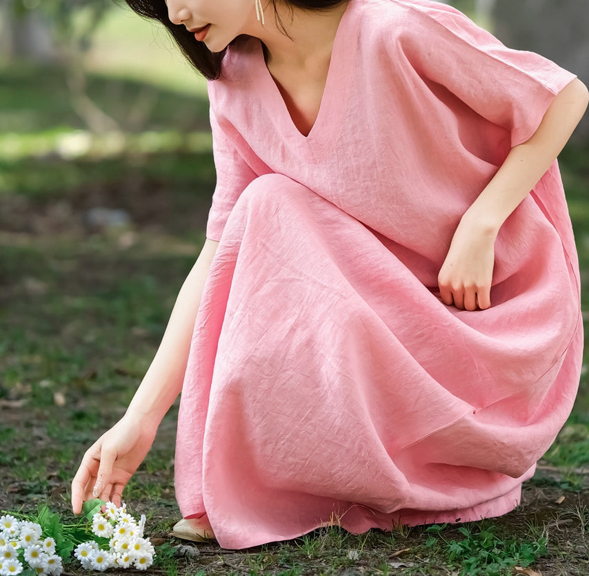 premium linen dress Farm Rio Stitched Garden Linen Midi Dress