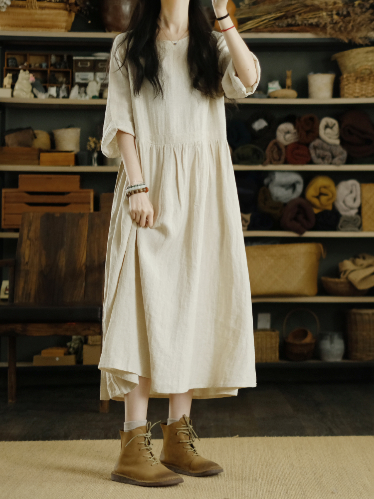 Woman Elegant & Stylish Jacquard Long Dress, White, Casual Vacation Romantic Outfits White / L