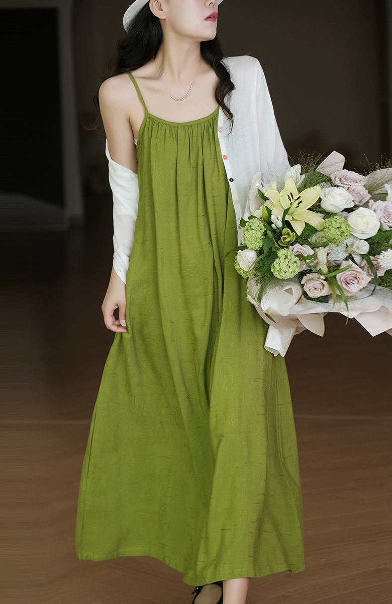 Women's Jacquard Vacation Dress, Loose Long Dress for Women Outfit, Suitable for Birthday Party, Graduation Green