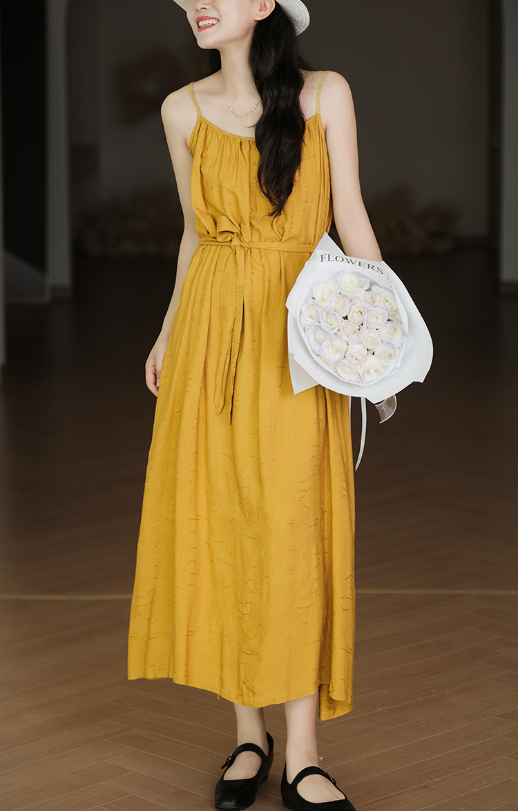 Women's Jacquard Vacation Dress, Loose Long Dress for Women Outfit, Suitable for Birthday Party, Graduation Yellow Women's Jacquard Vacation Dress, Loose Long Dress for Women Outfit, Suitable for Birthday Party, Graduation Yellow