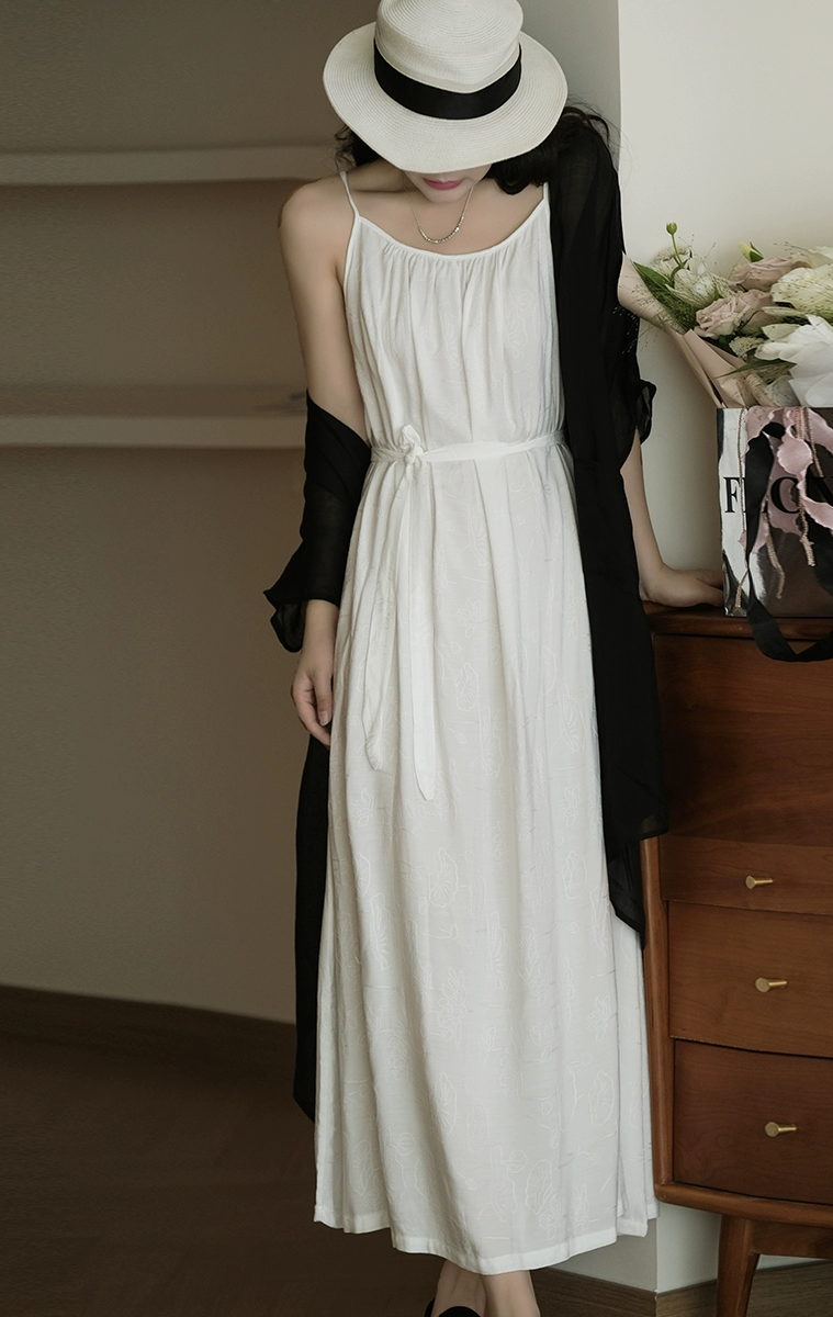 Women's Jacquard Vacation Dress, Loose Long Dress for Women Outfit, Suitable for Birthday Party, Graduation White