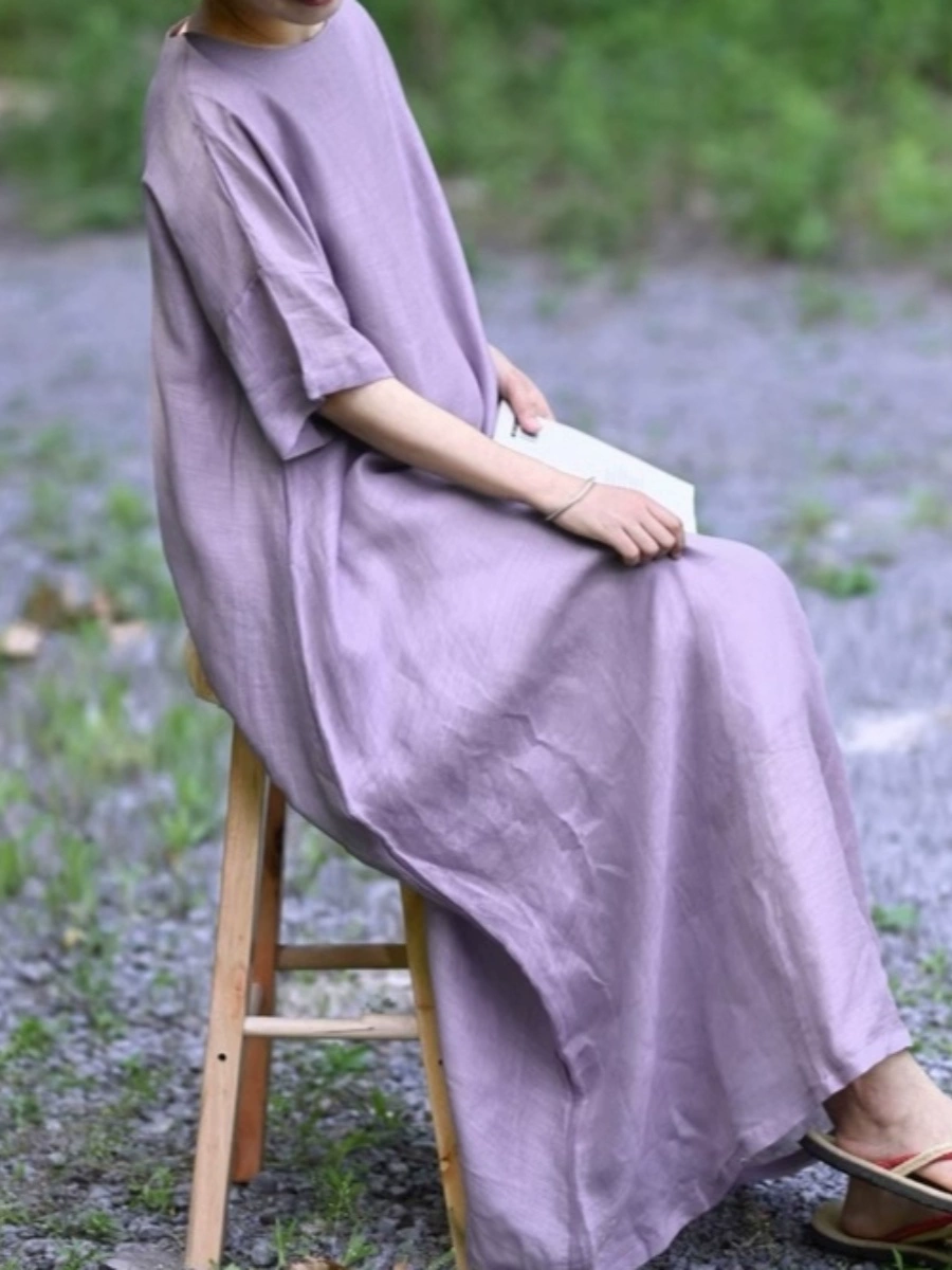casual modest dress for women Women's Long Casual Dress, Spring Autumn, Suitable For Women Daily Wear, Modest Dress Perfect For Beach Purple / XXL