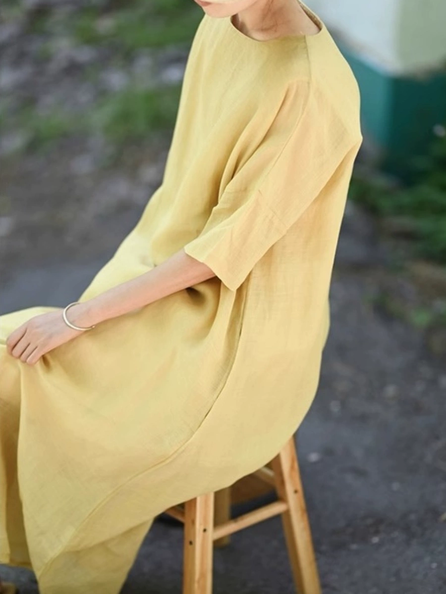 Women's Long Casual Dress, Spring Autumn, Suitable for Women Daily Wear, Modest Dress Perfect for Beach Yellow / M