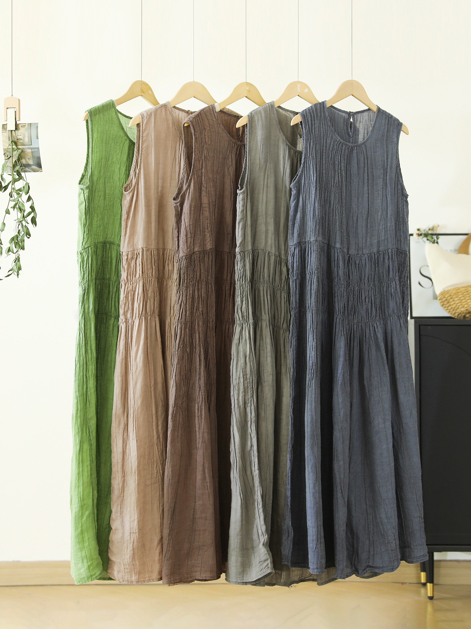 Women's Solid Color Crew Neck Short Sleeve Simple Casual Dress, Daily Wear Sundress Brown