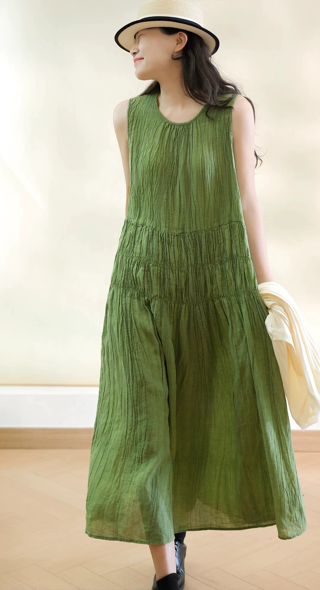 Women's Solid Color Crew Neck Short Sleeve Simple Casual Dress, Daily Wear Sundress Green