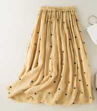 Load image into Gallery viewer, Women&#39;s Summer Retro Elastic Waist Pleated Skirt, Loose Flared Linen Lined Skirt
