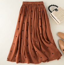 Load image into Gallery viewer, Women&#39;s Summer Retro Elastic Waist Pleated Skirt, Loose Flared Linen Lined Skirt
