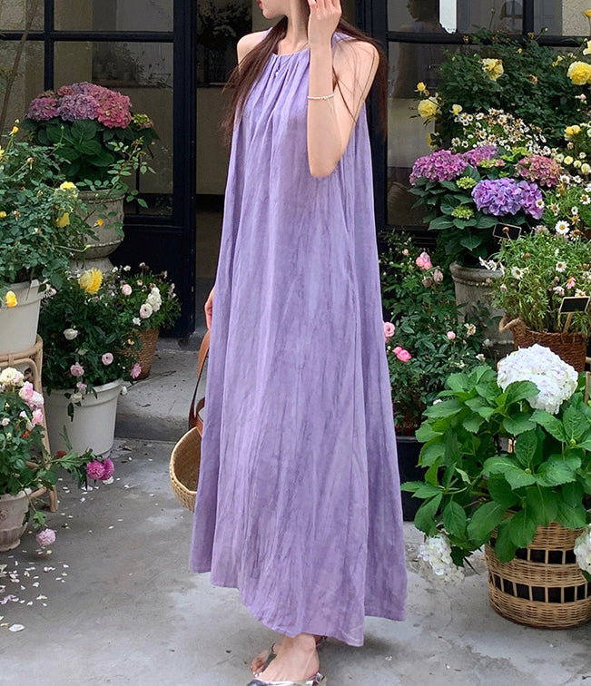 Women's Summer Solid Color Round Neck Sleeveless Long Casual Dress, Minimalist Maxi Dress Purple / XS Women's Summer Solid Color Round Neck Sleeveless Long Casual Dress, Minimalist Maxi Dress Purple / XS