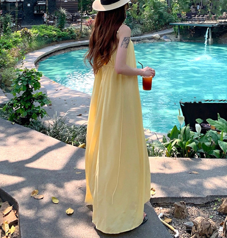 Women's Summer Solid Color Backless Casual Dress, Sleeveless Dress, Beach Dresses L Women's Summer Solid Color Backless Casual Dress, Sleeveless Dress, Beach Dresses L