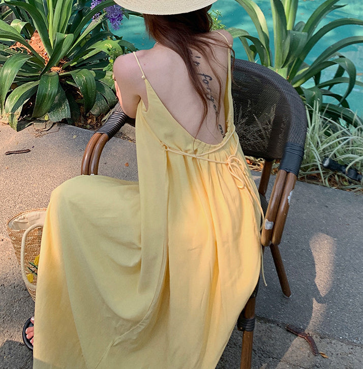 Women's Summer Solid Color Backless Casual Dress, Sleeveless Dress, Beach Dresses L Women's Summer Solid Color Backless Casual Dress, Sleeveless Dress, Beach Dresses L