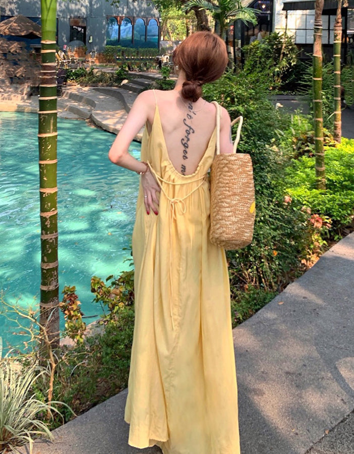 Women's Summer Solid Color Backless Casual Dress, Sleeveless Dress, Beach Dresses L Women's Summer Solid Color Backless Casual Dress, Sleeveless Dress, Beach Dresses L