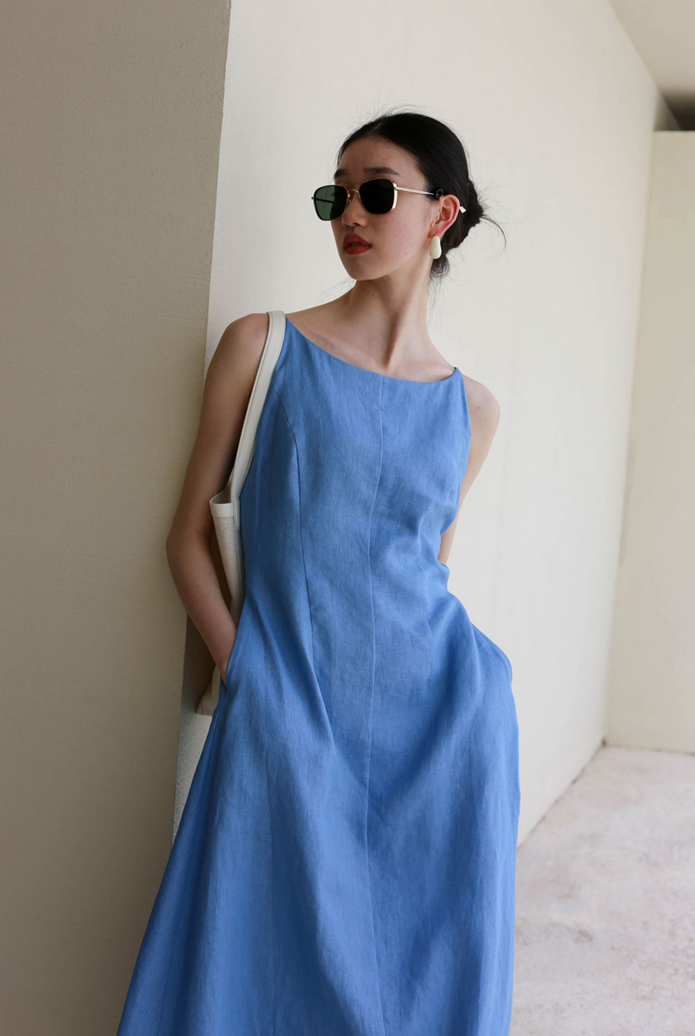 Ladies' Summer Solid Color Linen Vacation Shirt Style Casual Dress, Sleeveless Dress Blue / M Ladies' Summer Solid Color Linen Vacation Shirt Style Casual Dress, Sleeveless Dress Blue / M