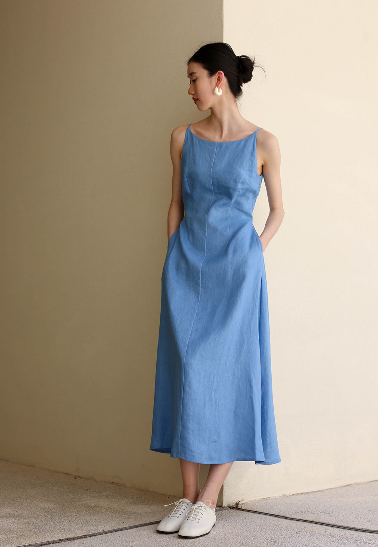 Ladies' Summer Solid Color Linen Vacation Shirt Style Casual Dress, Sleeveless Dress Blue / M Ladies' Summer Solid Color Linen Vacation Shirt Style Casual Dress, Sleeveless Dress Blue / M