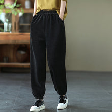 Load image into Gallery viewer, Cotton Harem Pants, Black Trousers for Women, White Pocket Maxi Pants
