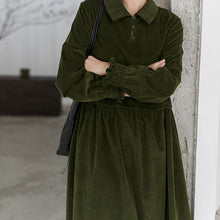 Load image into Gallery viewer, Corduroy Dress for Women, Ladies Winter Long Dress, Long Sleeve Thick Casual Dress
