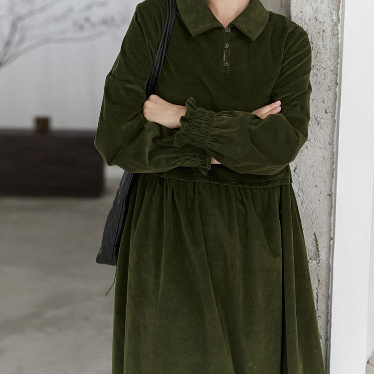 Corduroy Dress for Women, Ladies Winter Long Dress, Long Sleeve Thick Casual Dress S / Green Corduroy Dress for Women, Ladies Winter Long Dress, Long Sleeve Thick Casual Dress S / Green