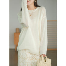 Load image into Gallery viewer, Cashmere White Pullover, Sweater for Women, Crew Neck Long Sleeve Sweater