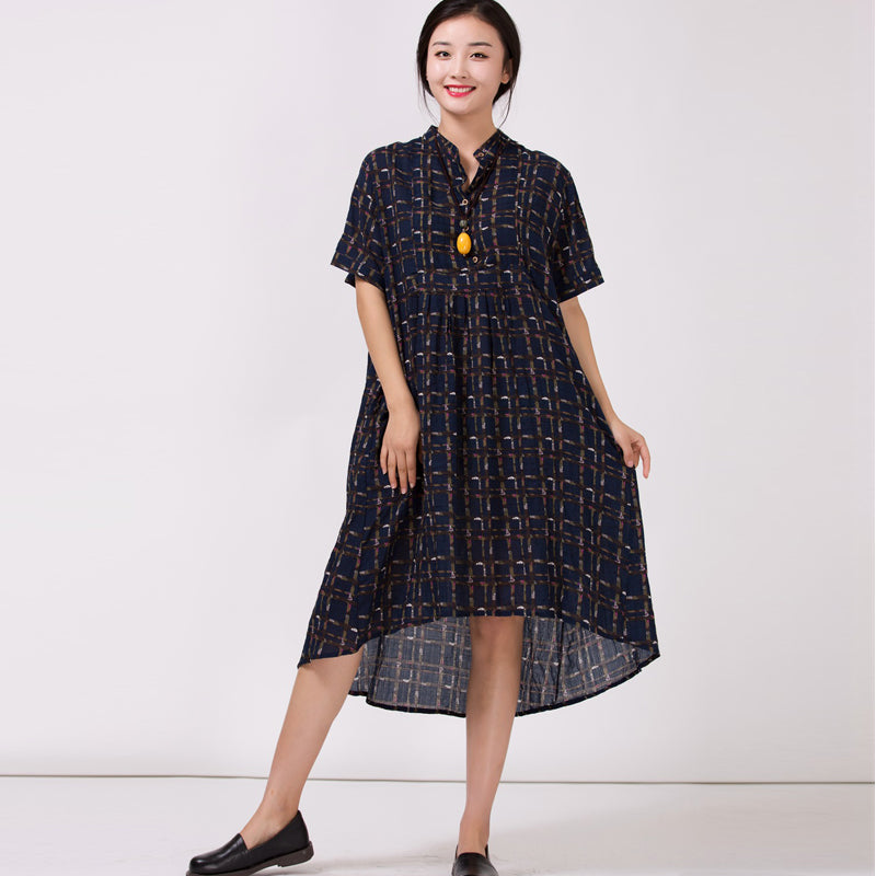 Women's Stand Collar Cotton Colored printed Dress Women's Stand Collar Cotton Colored printed Dress