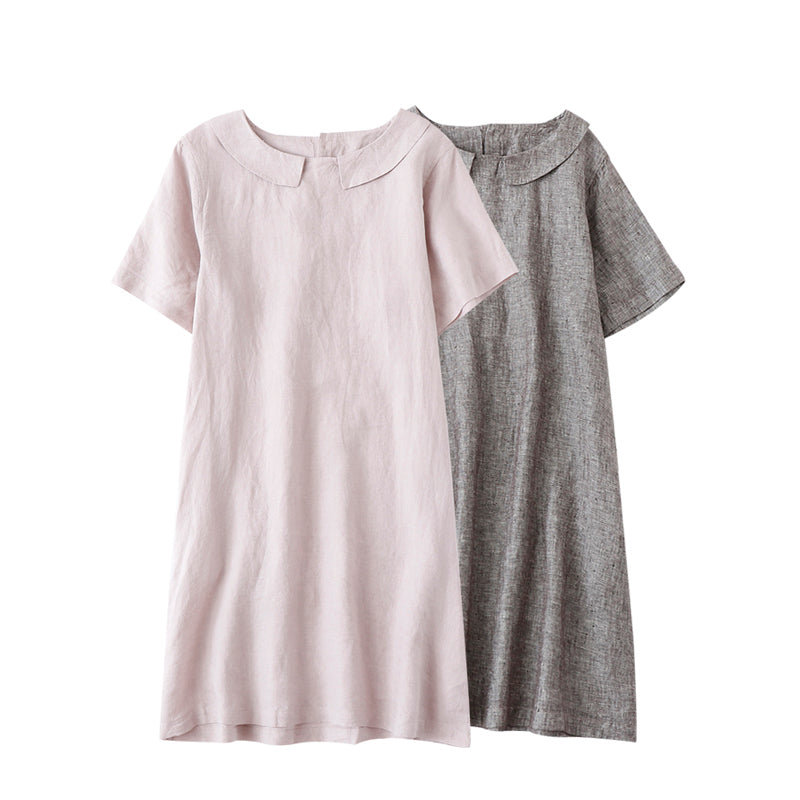 Women Simple Loose Linen Pure Color Dress