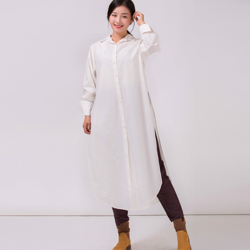 maxi cardigan dress for women Women's Cotton Long Cardigan Shirt Dress– FantasyLinen