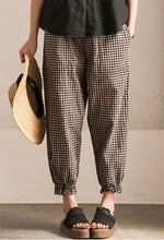 Load image into Gallery viewer, Art Casual Black White Grid  Pants Cotton Women Clothes K9653B  - FantasyLinen