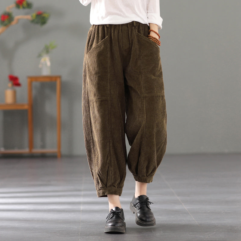 Women Corduroy Pants, Wide Leg Long Trousers, Winter khaki Maxi Pants