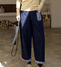 Load image into Gallery viewer, Cotton Wide Leg Jeans , Loose Denim Pants, Blue Wide Leg Trousers
