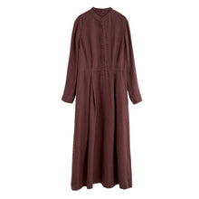 Load image into Gallery viewer, Women&#39;s Stand Collar Long SLeeves Linen Dress
