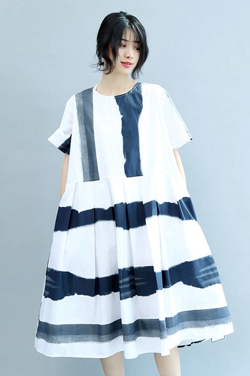 short sleeve cotton linen vintage Gradient dresses for women casual loose  long summer dress elegant clothing 2022